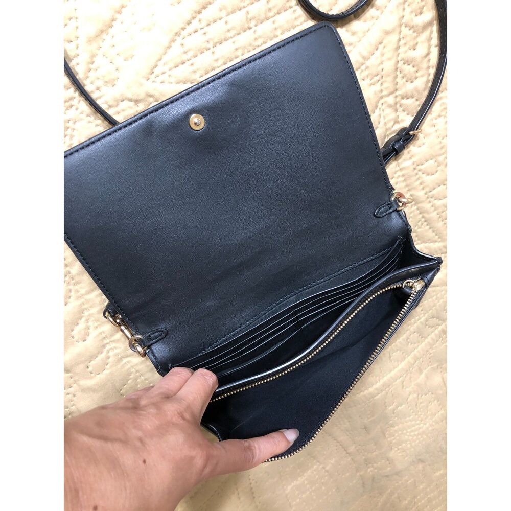 Coach Anna Foldover Crossbody Clutch 3036 Philippines Black Monogram Bag C2132 - Picture 3 of 10